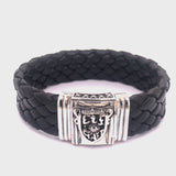 Silver Leather Bracelet SHIELD with METEORITE Lock 22
