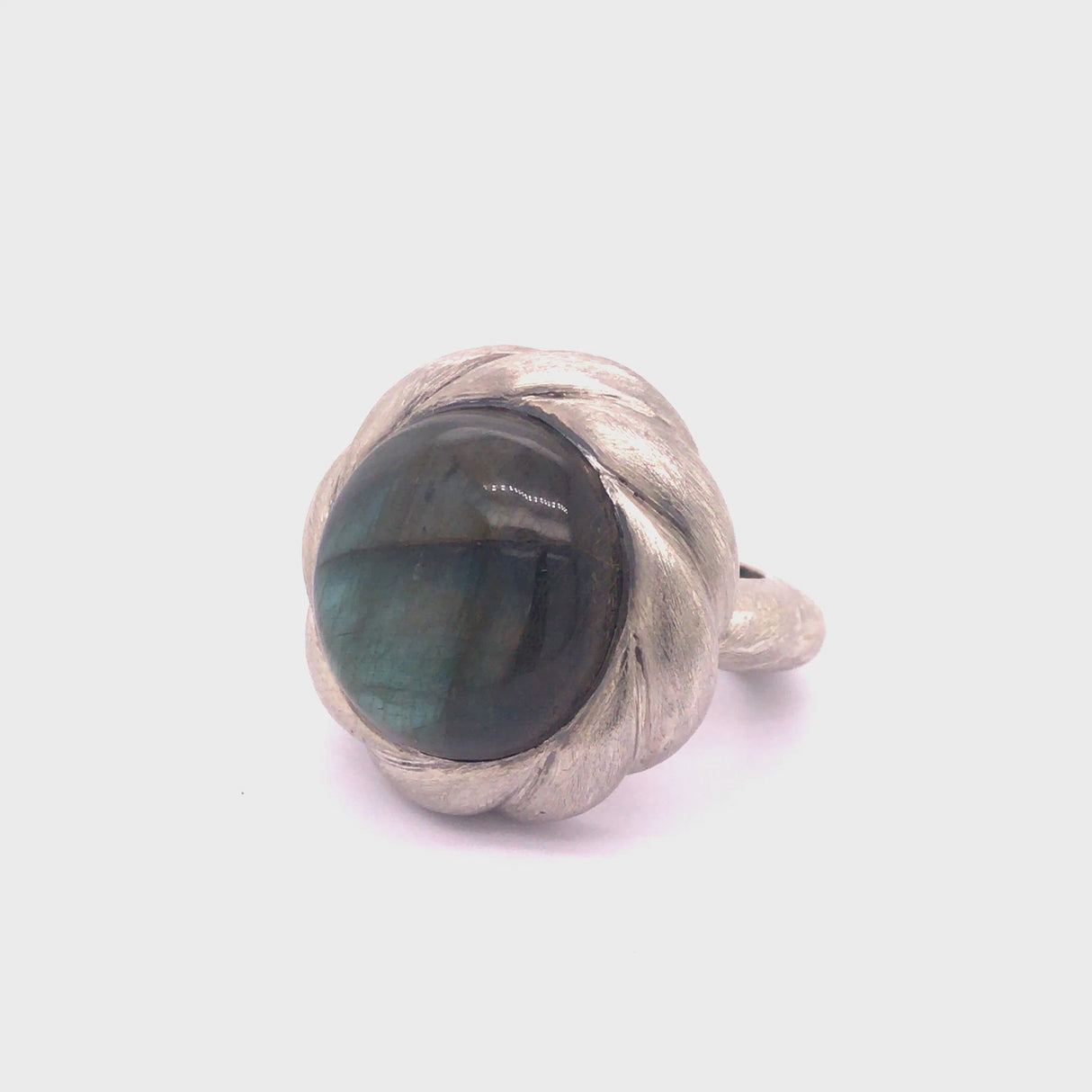 Silver Ring Rough SPIRAL Band and Round SPIRAL Holder